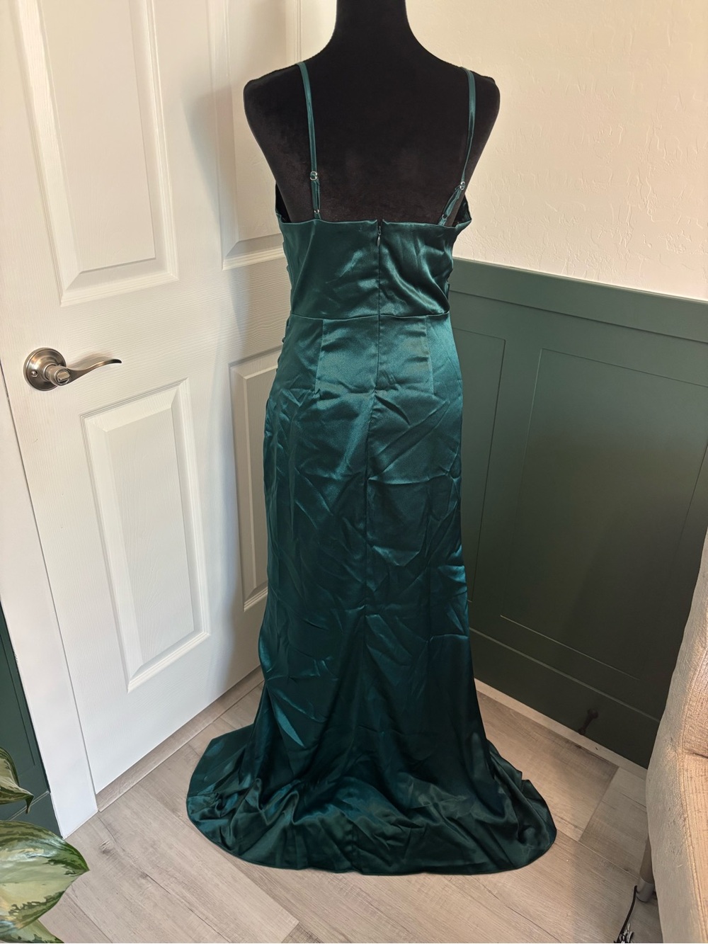 Birdy Grey Lydia Shiny Emerald Satin Bridesmaid Dress Slit NWT Medium - Picture 5 of 13